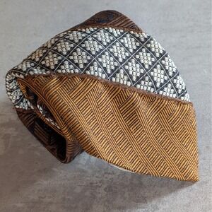 Vintage Geometric Pattern Retro MCM Men's Tie 1970s Style Brady Bunch Earth Tone